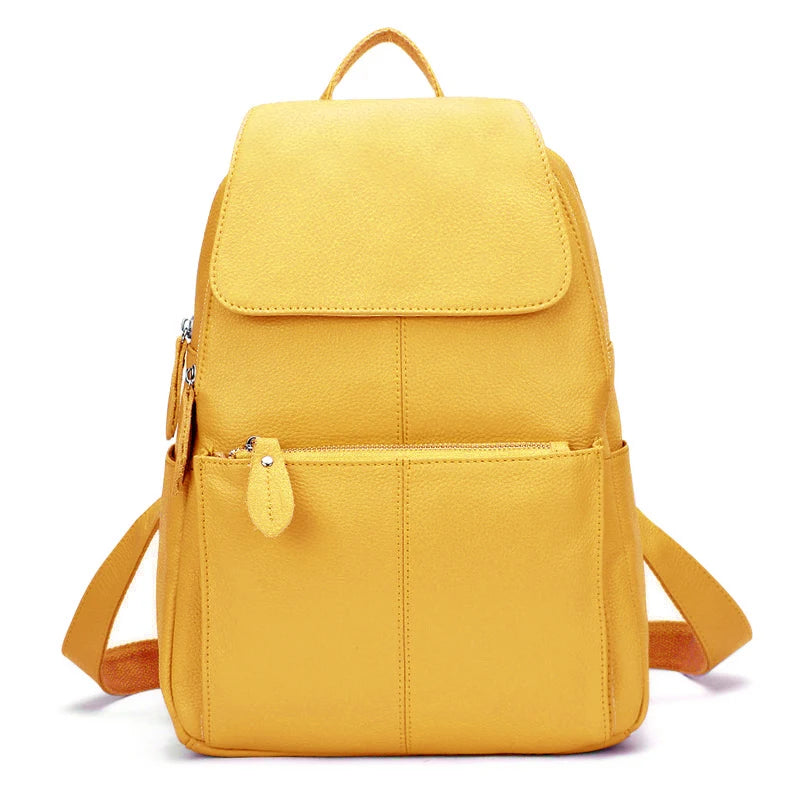 Zency Stylish White Black Genuine Leather Women Backpack A++ Quality Anti-theft Large Capacity Knapsack Travel Designer Rucksack