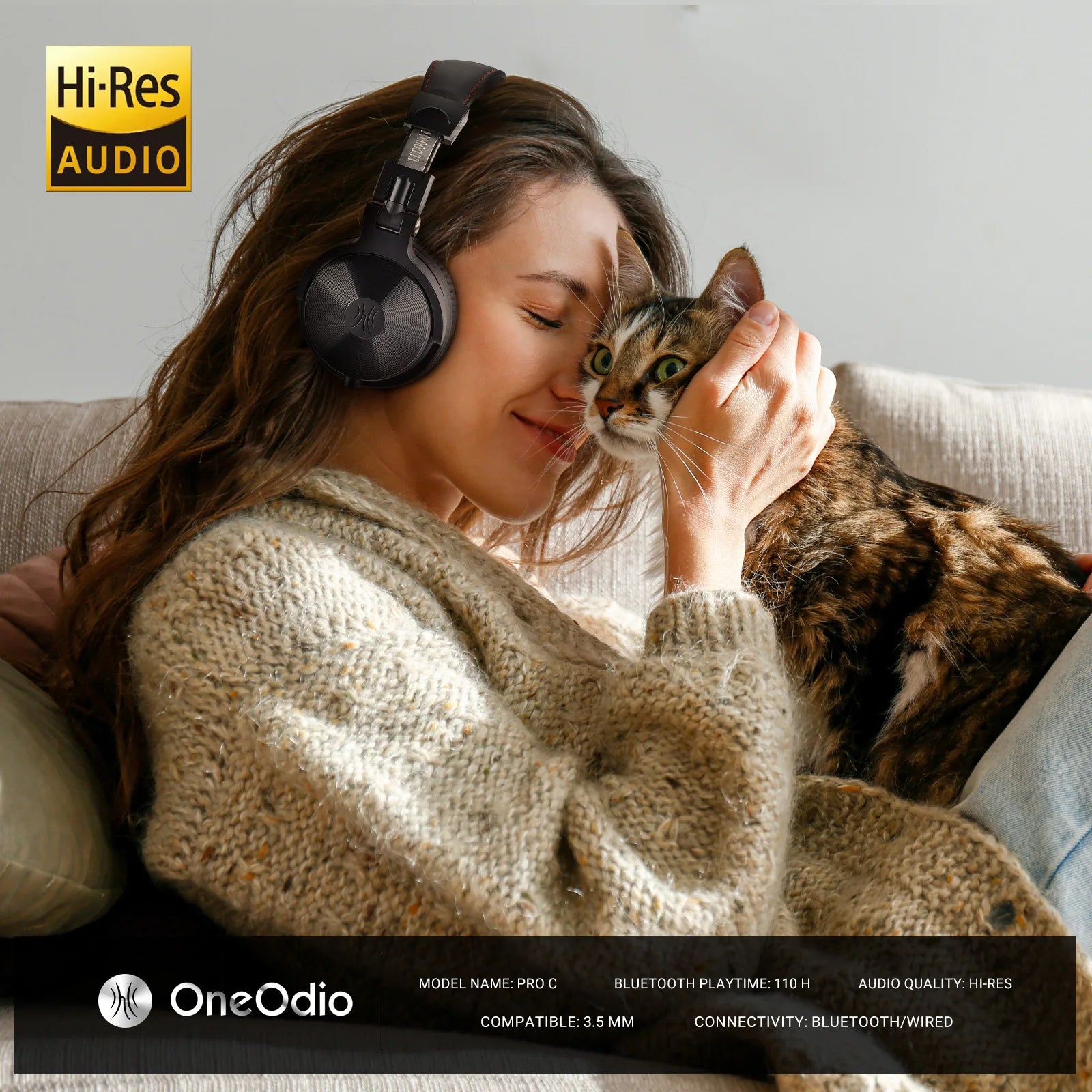 Oneodio Pro-C Bluetooth Wireless Headphones With Mic 110Hr Hi-Res Over Ear Bluetooth 5.2 Headset Earphone For Phone PC Sports