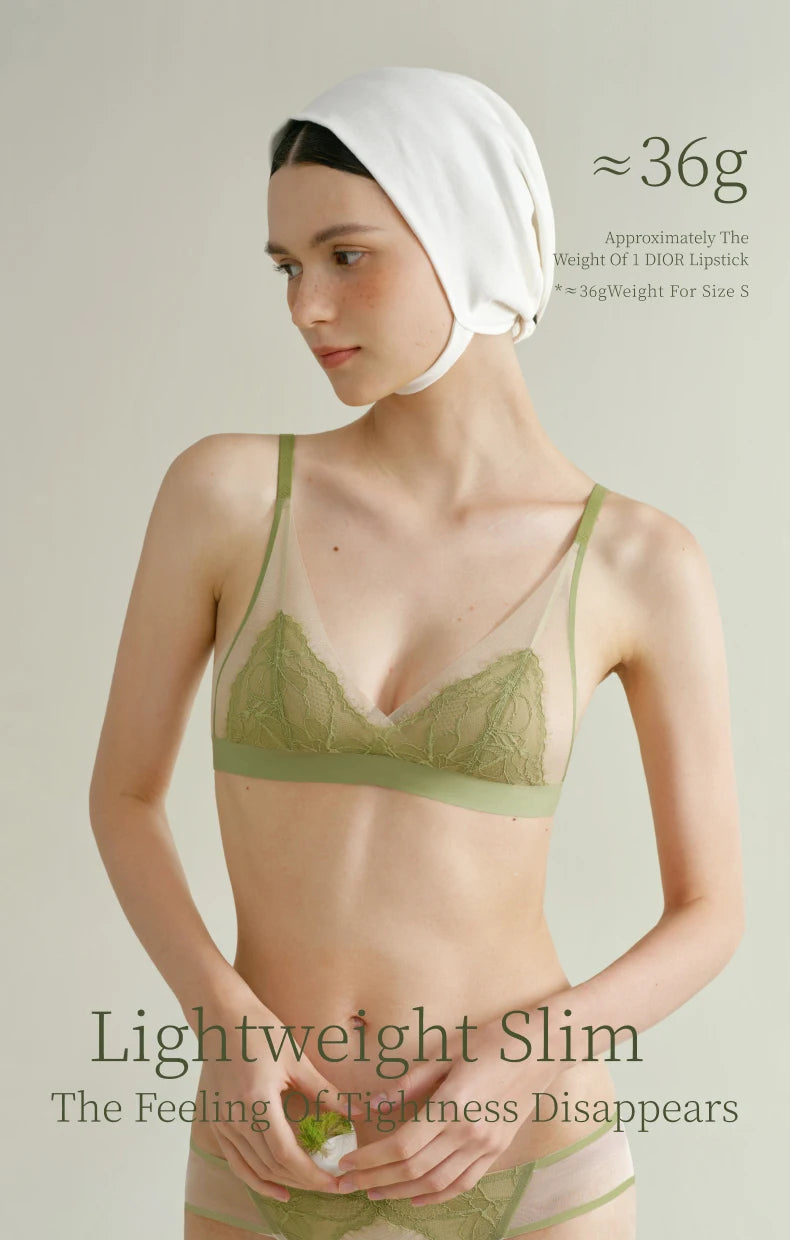 Sujiin Women's Lace Bra – Wireless Seamless Triangle Cup