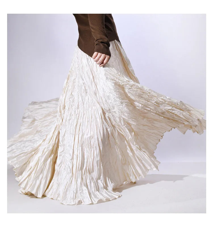 Elegant High-Waist Pleated Maxi Skirt for Women