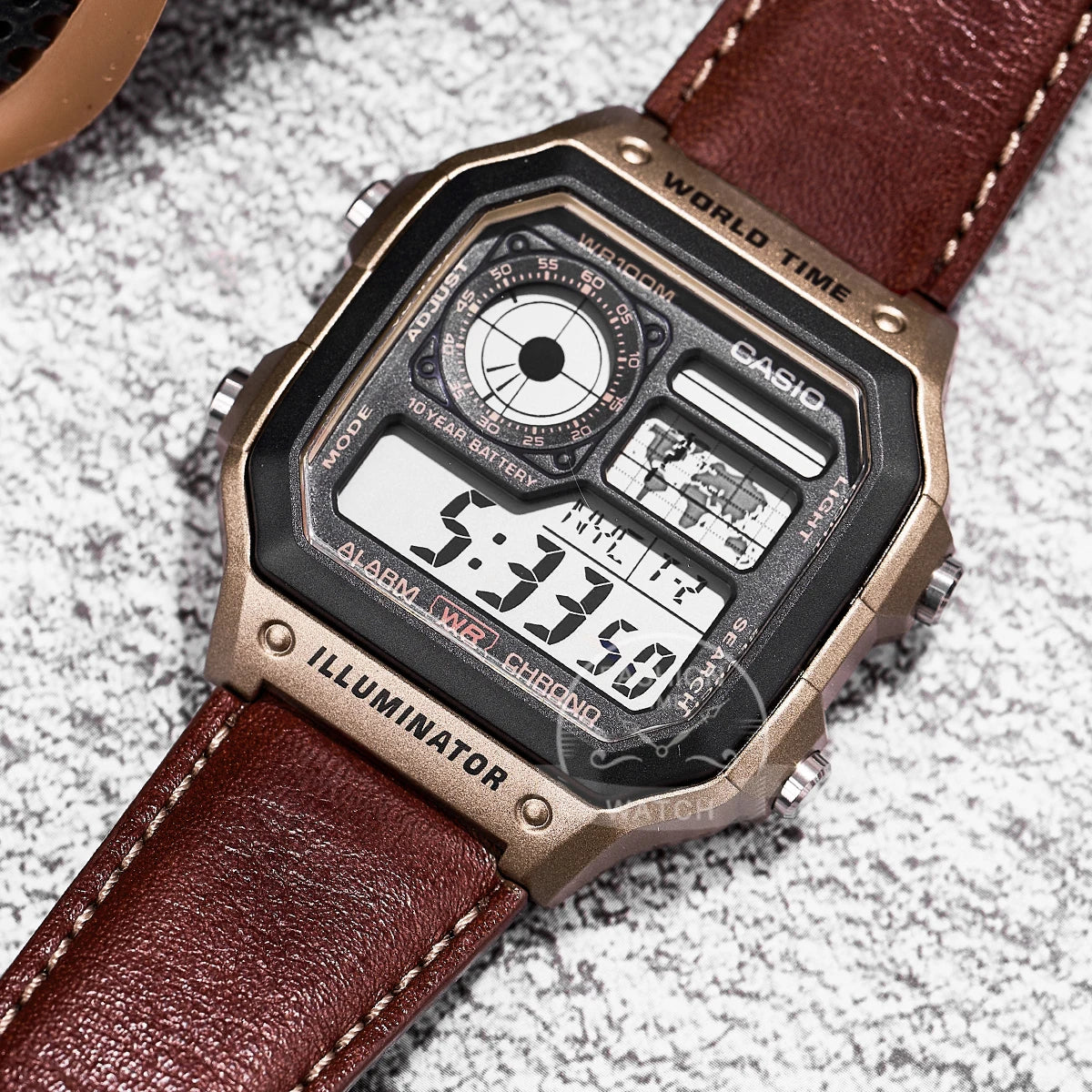 Casio AE-1200WHL-5A Men's Digital World Time Leather Sport Watch