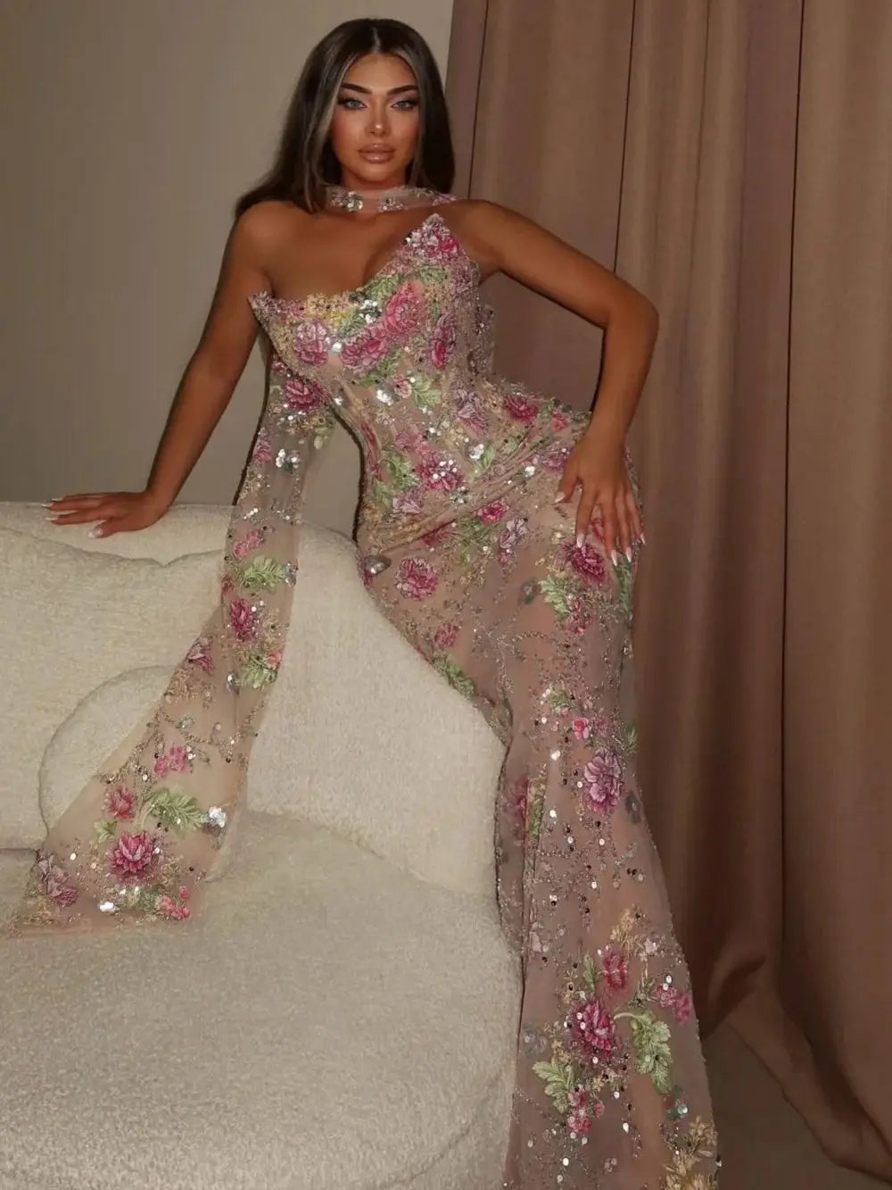 Sansa Strapless Mermaid Evening Gown | Lace & Sequin