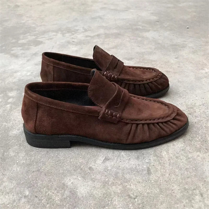 New French Retro Flat Shoes Made of Pure Handmade Calf Leather, Le Fu Women's Rubber Sole, One-Step Comfortable and Casual Singl