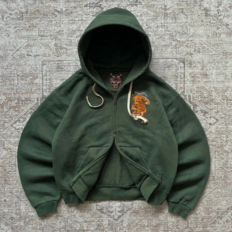 Y2K Tiger Claw Embroidered Relaxed Hoodie