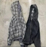 Reversible Plaid Zip-Up Hoodie with Relaxed Fit