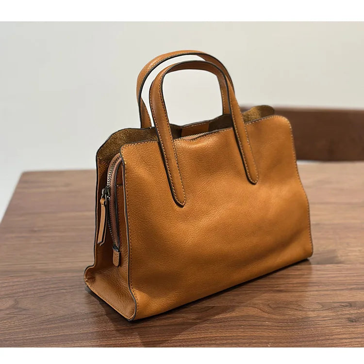 Johnature 2026 Spring New Handbag Genuine Leather Casual Versatile Tote Bag Soft Cowhide Women's Shoulder Crossbody Bag
