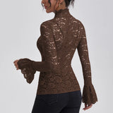 Elegant Floral Lace Turtleneck Blouse
