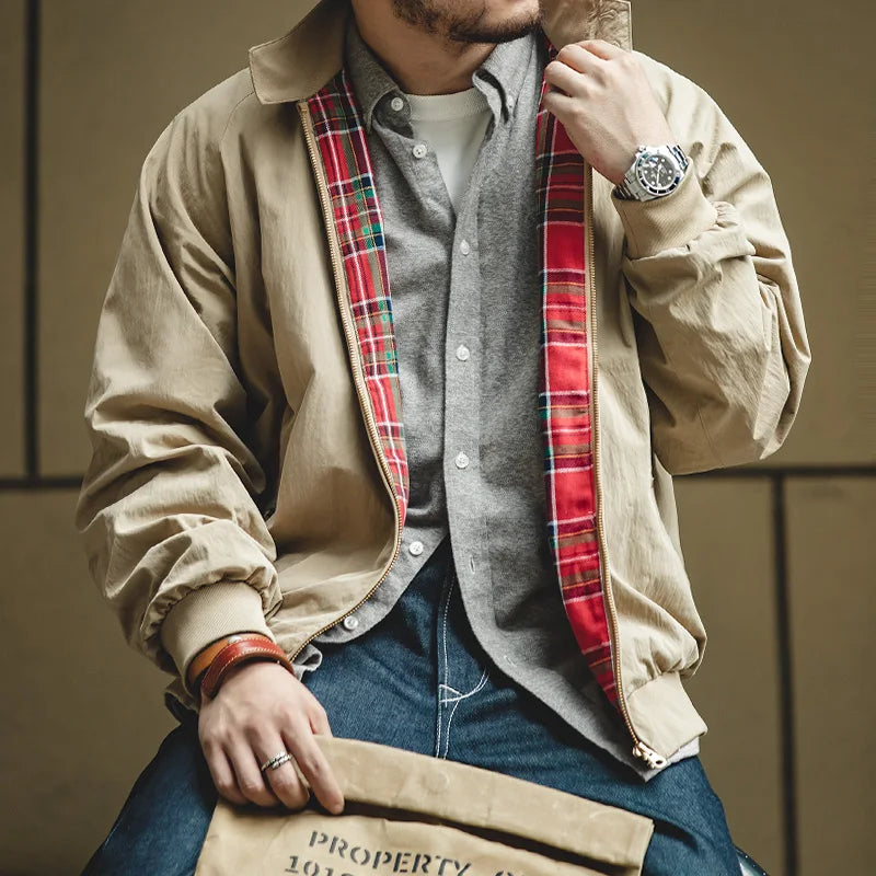 MADEN Men's Vintage Khaki Moto Jacket