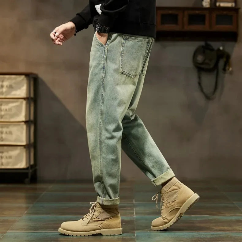 Men’s Retro Relaxed-Fit Cotton Harem Jeans
