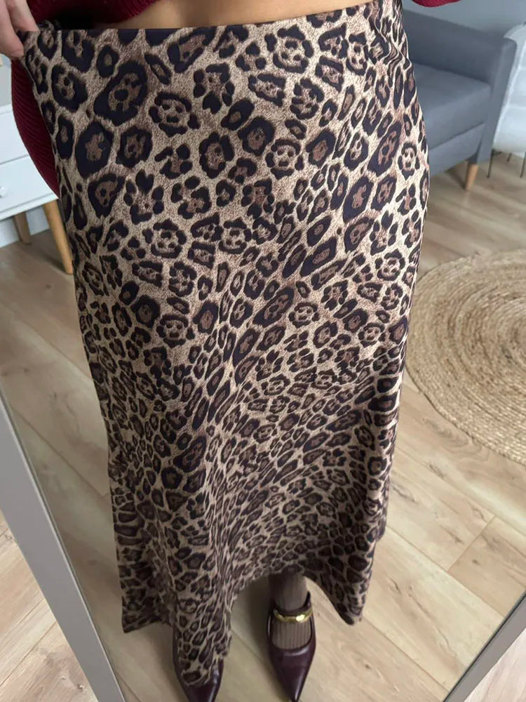 Leopard Print Suede Maxi Skirt – Women's Autumn Winter