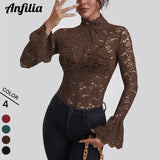 Elegant Floral Lace Turtleneck Blouse