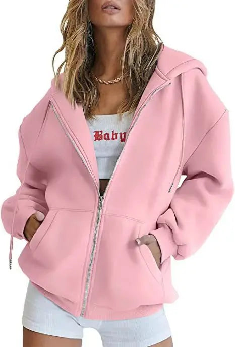 Women’s Relaxed Fleece Zip-Up Hoodie with Pockets