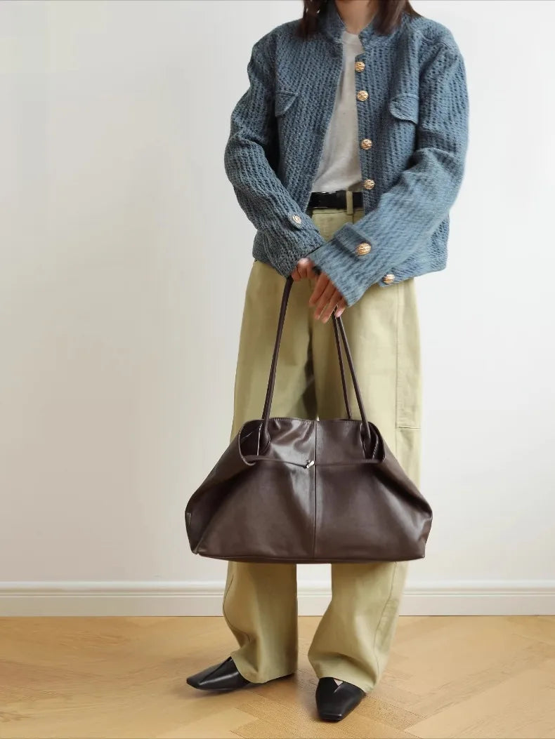 Motingsome Oversized Natural Leather Woman Bags 2025 New Fashion Handbag and Purses Large Capacity Commuter Bag Casual Tote