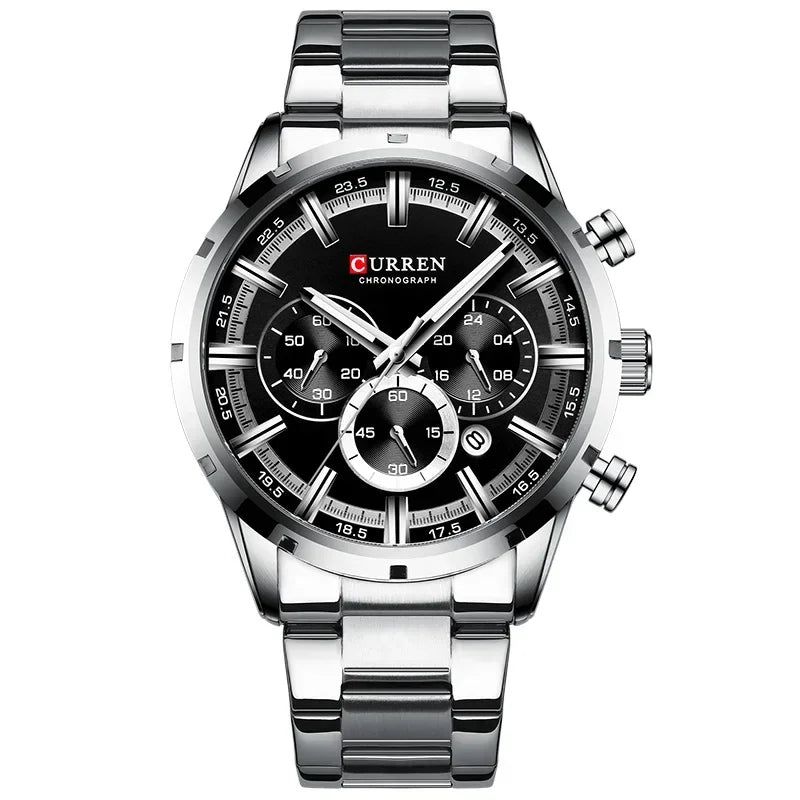 Men's six-needle multifunctional watch Waterproof calendar round strap stainless steel strap date men's business men's watch