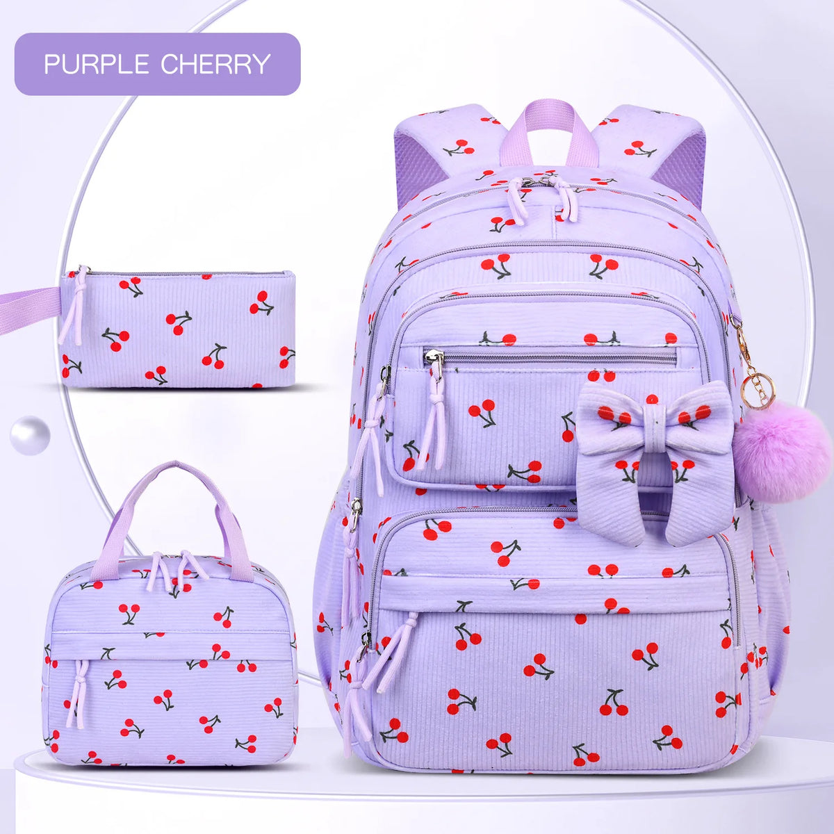 Corduroy Girls School Bags Korean Style Daily Backpack For Women lightweight bow Travel Backpacks Teenagers Casual Bags