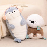 High Quality Cartoon Earphone Seal Sea Otter Plush Toy Ball Round Cushion Throw Pillow for Kids Birthday Gift School Nap Sleep