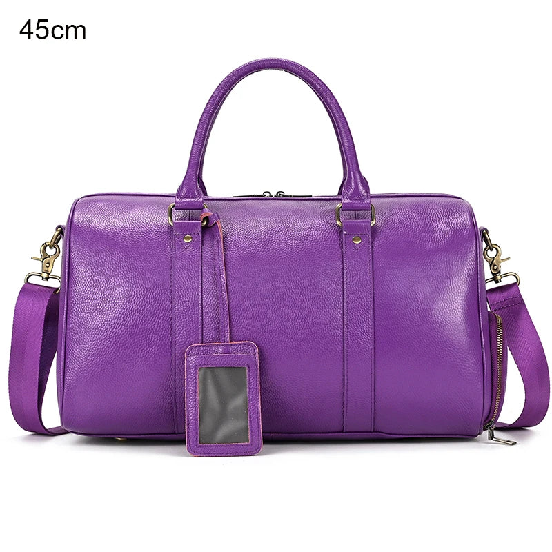 Natural Cowskin Travel Bags Waterproof Men's Leather Overnight Bag Handbag For Plane Luggage Men Male Weekend Bag Business 55cm