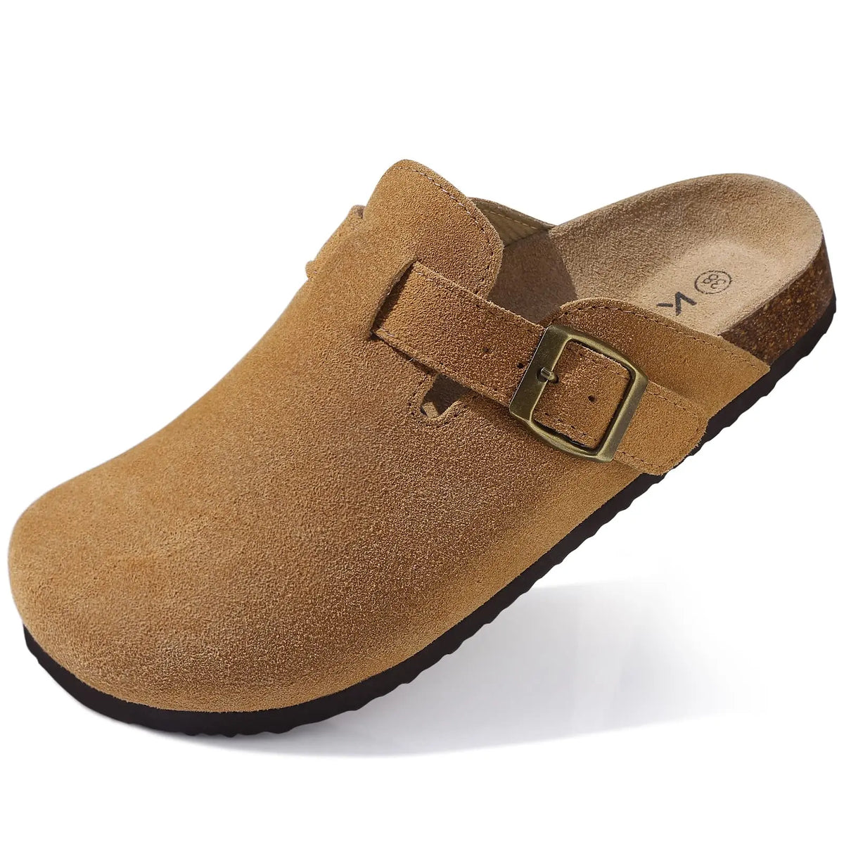 Evshine Men's Suede Clogs Fashion Leather Mules Cozy Footbed Slippers With Adjustable Buckle AntiSlip Cork Slippers Unisex Mules