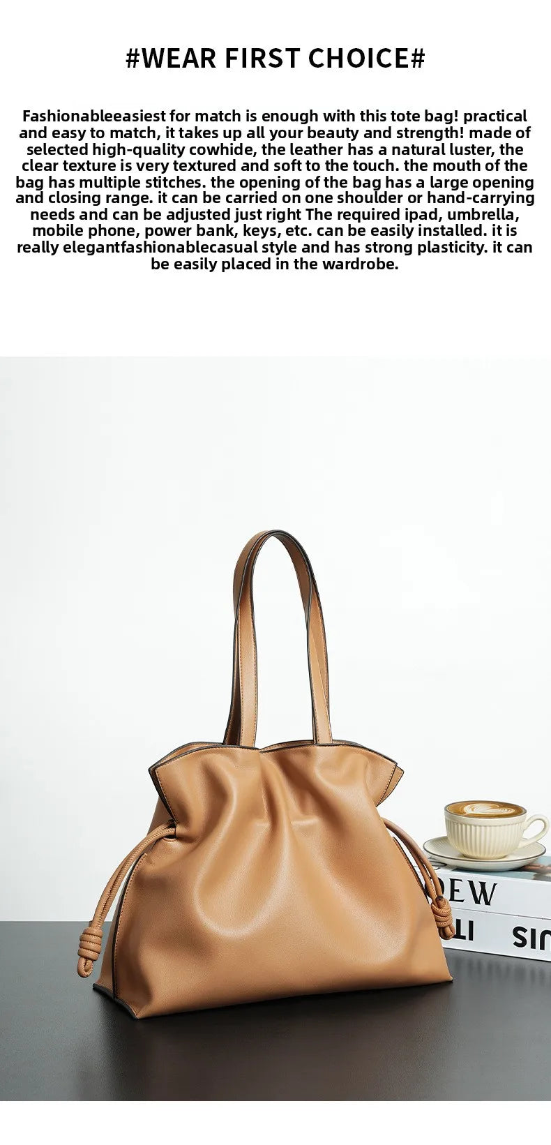 Autumn Winter High-End Leather Bucket Bag Drawstring Pleated Soft Cowhide Single Shoulder Tote Lucky Bag for Women