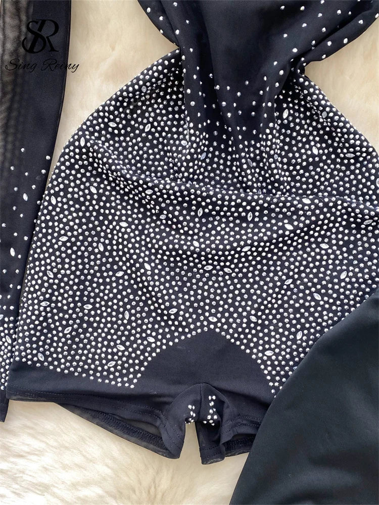 Sparkle & Shine: Women's Rhinestone Mesh Romper