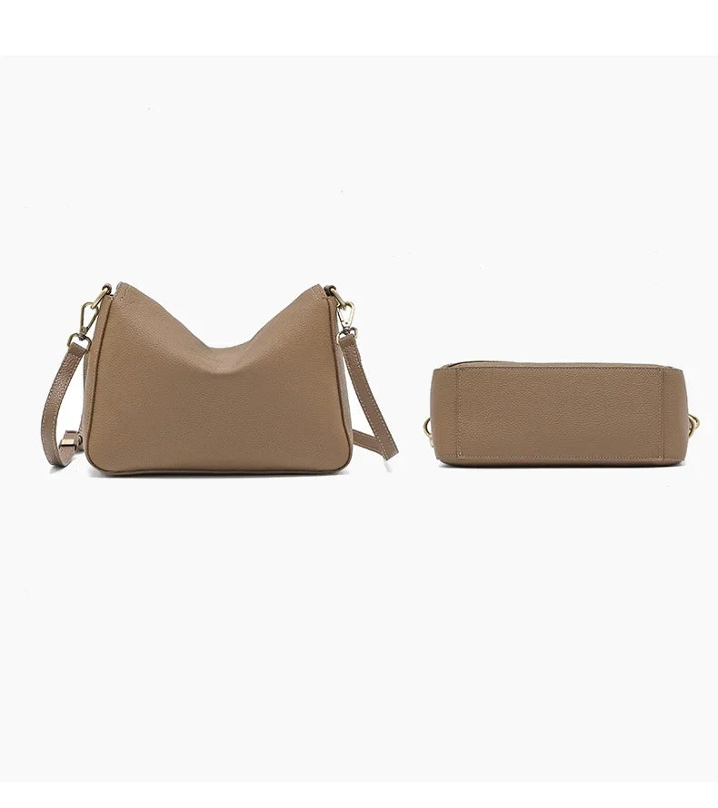 Pure 100% Cowhide Leather Women's Geometric Solid Color Shoulder Bag For Ladies Large Capacity Pillow Crossbody Handbag Luxury