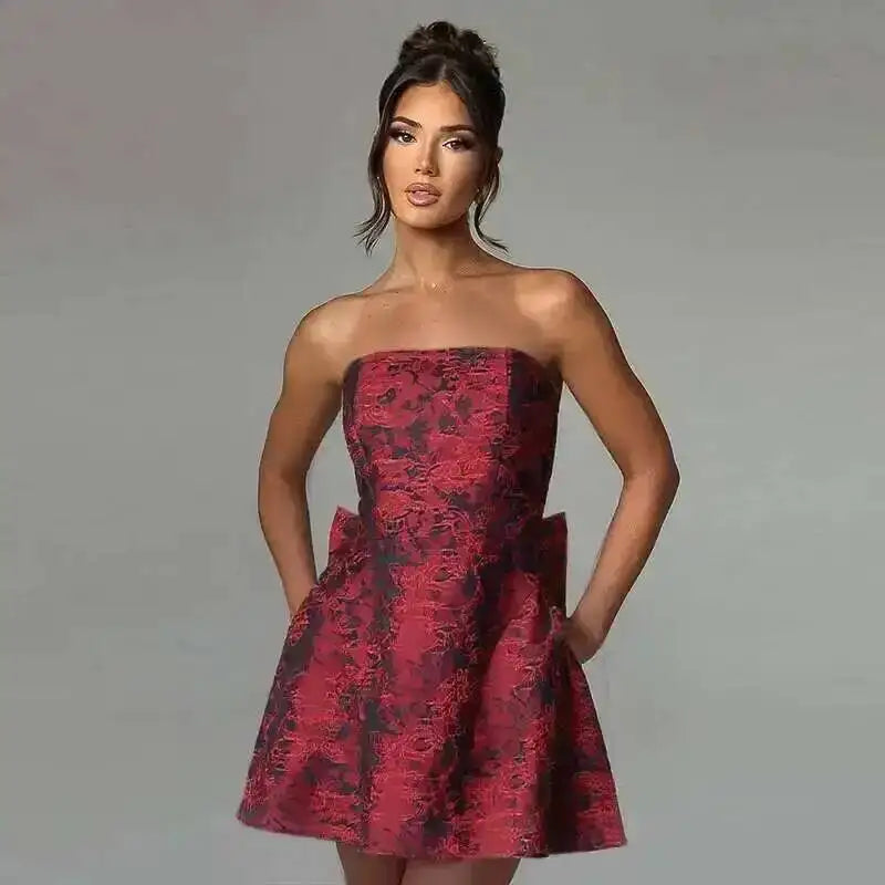 Townlike Women's Elegant Jacquard Backless Mini Dress - USA Made Chic
