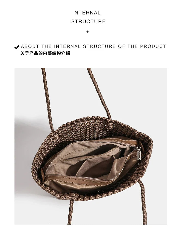 Nylon Bucket Bag Women Shoulder Strap Handbag Woven Tote Luxury Designer Medium Size