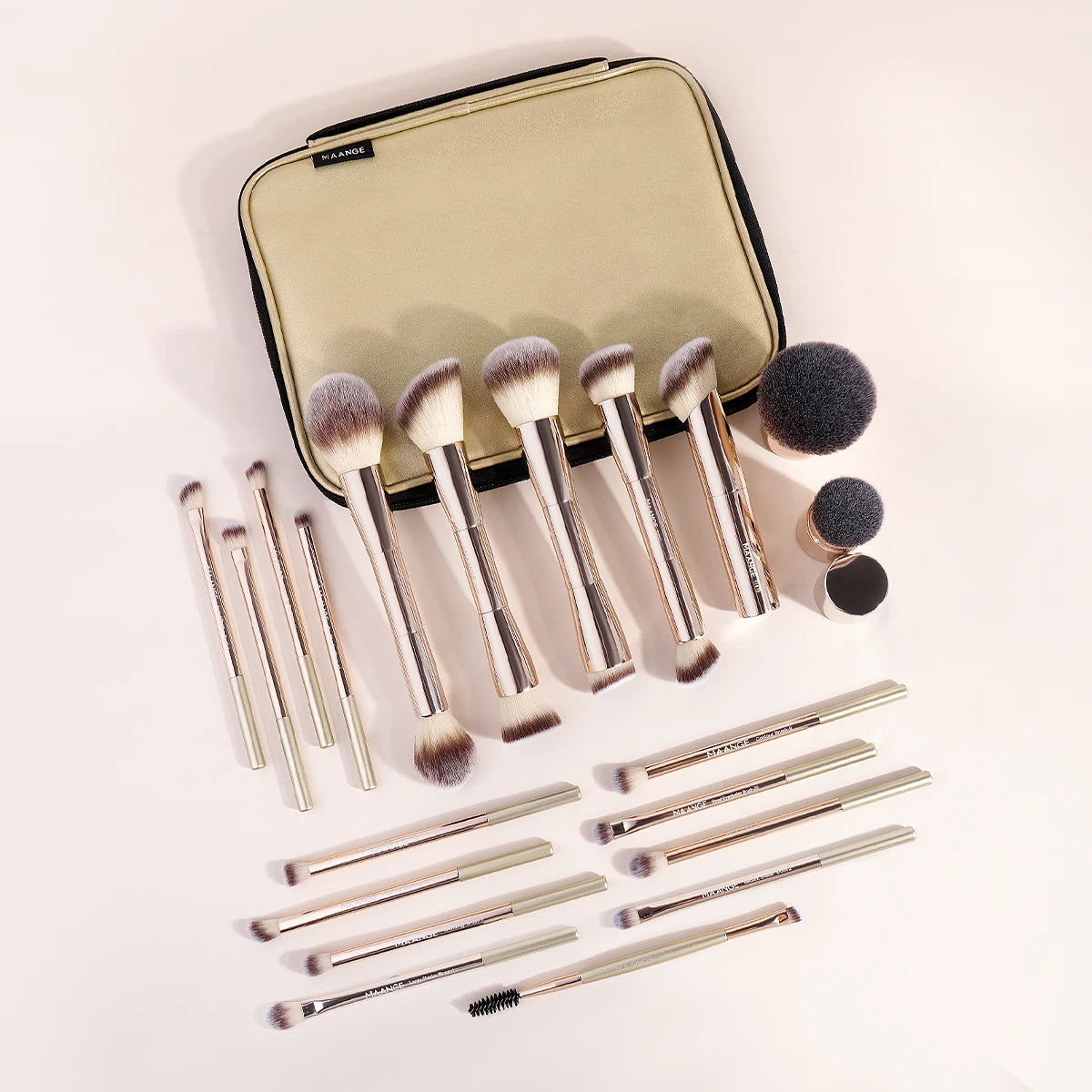 MAANGE Pro Makeup Brush Kit 20pcs Brushes with Storage Bag Dual End Foundation Powder Blush Eyeshadow Brush Beauty Blending Kit