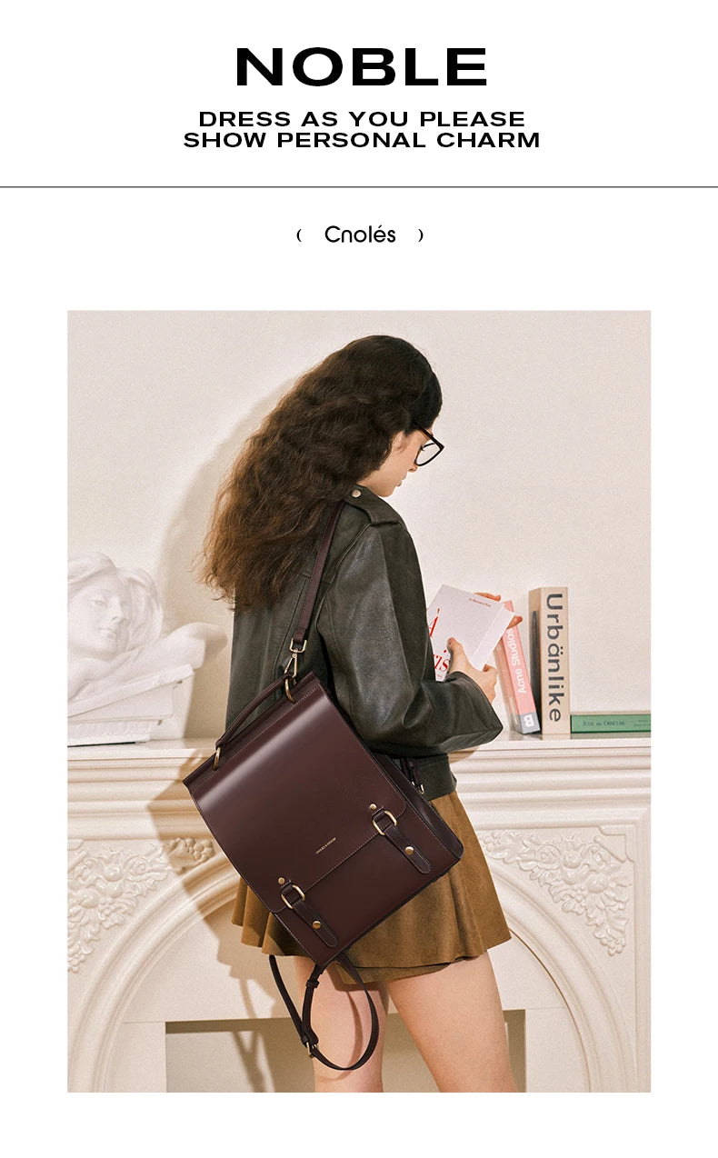 Cnoles Vintage Women's Leather Backpack Casual Shoulder Bag Travel Purse for Girls College School Book Bag