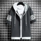 Fashion Men's Hoodies Summer Men Clothing T-shirt Zipper Hood Cartoon Casual T Shirt Print Hooded Top Short Sleeve Men