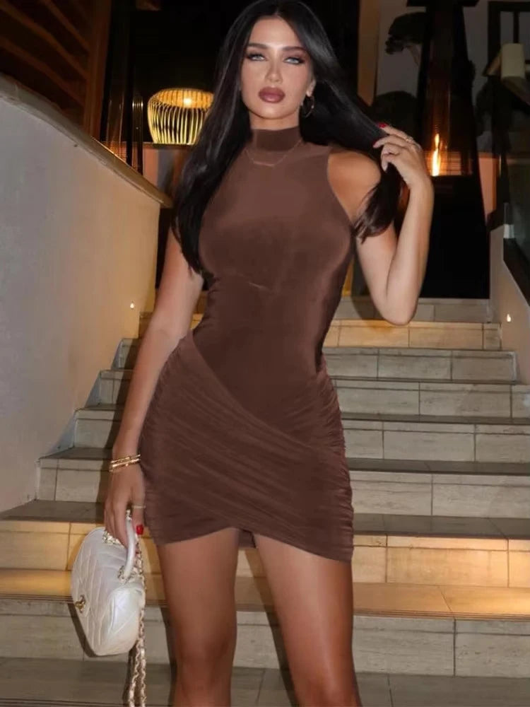 Nibber Cross Ruffles Mini Bodycon Dress
