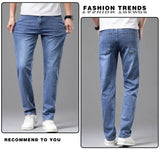 Summer Thin Men's Elastic Cotton Jeans Fashion Gray Comfortable Business Straight Casual Pants Brand Male Clothes Trousers