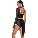 Women's 2-Piece Rhinestone Dance Crop Top & Shorts Set