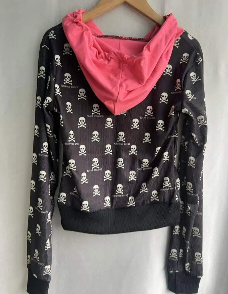 Women's Vintage Skull Print Zip-Up Hoodie