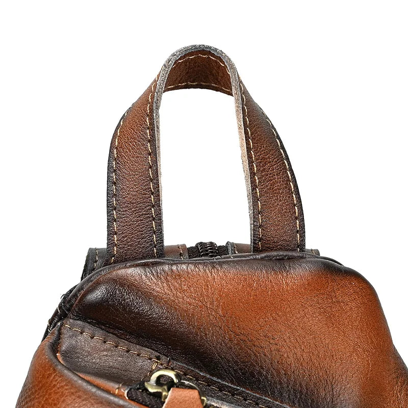 Single Shoulder Bagpack Genuine Leather Chest Bag Outdoor Riding Bag Chest Packs For Biker Men Male Sling Bags Cow Leather
