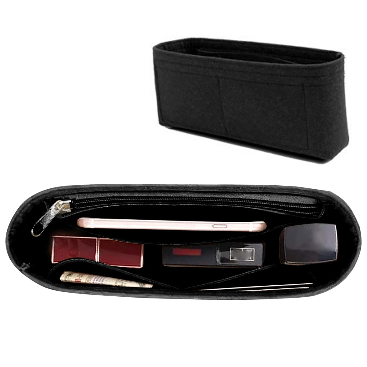Felt Purse Organizer Insert with Zipper – Inner Liner Pouch for Shoulder Bags, Handbags & Totes, Women Storage Bag, 3 Size