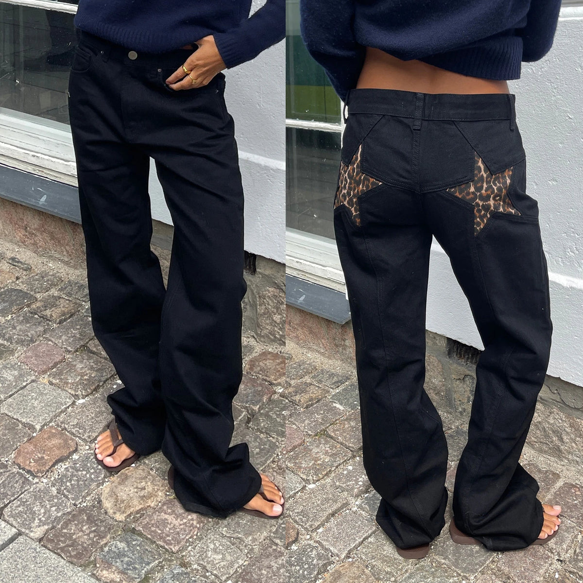 Women's Y2K Star Print Low-Rise Straight-Leg Jeans