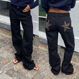 Women's Y2K Star Print Low-Rise Straight-Leg Jeans