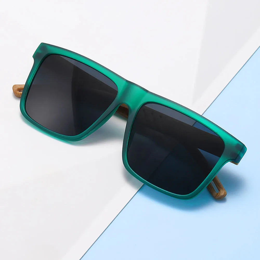 Square Wood-Grain Sunglasses – UV400 & Spring Hinges