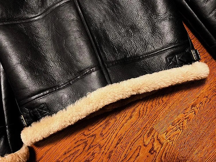 CC Shop Best.Mens High Quality 100% Natural Fur Jacket.Classic B3 Winter Warm Thick Leather Coat.100% Sheepskin with Wool.