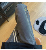 Men’s Bear Embroidered Wide-Leg Jeans