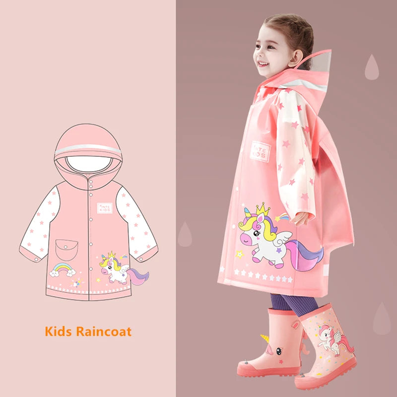 Kids Waterproof Cartoon Raincoat | Dinosaur & Unicorn