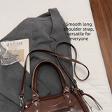 Vintage Rivets Pillow Bag Large Capacity Zipper Single Shoulder Bag Top Handle Patent Leather Crossbody Women's Bag Women