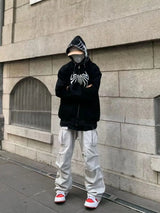 Oversized Y2K Spider Zip-Up Hoodie