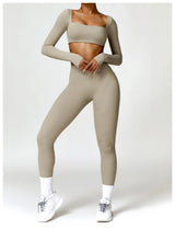 2-Piece Women's High-Waist Yoga Set – Seamless Long Sleeve Workout Suit