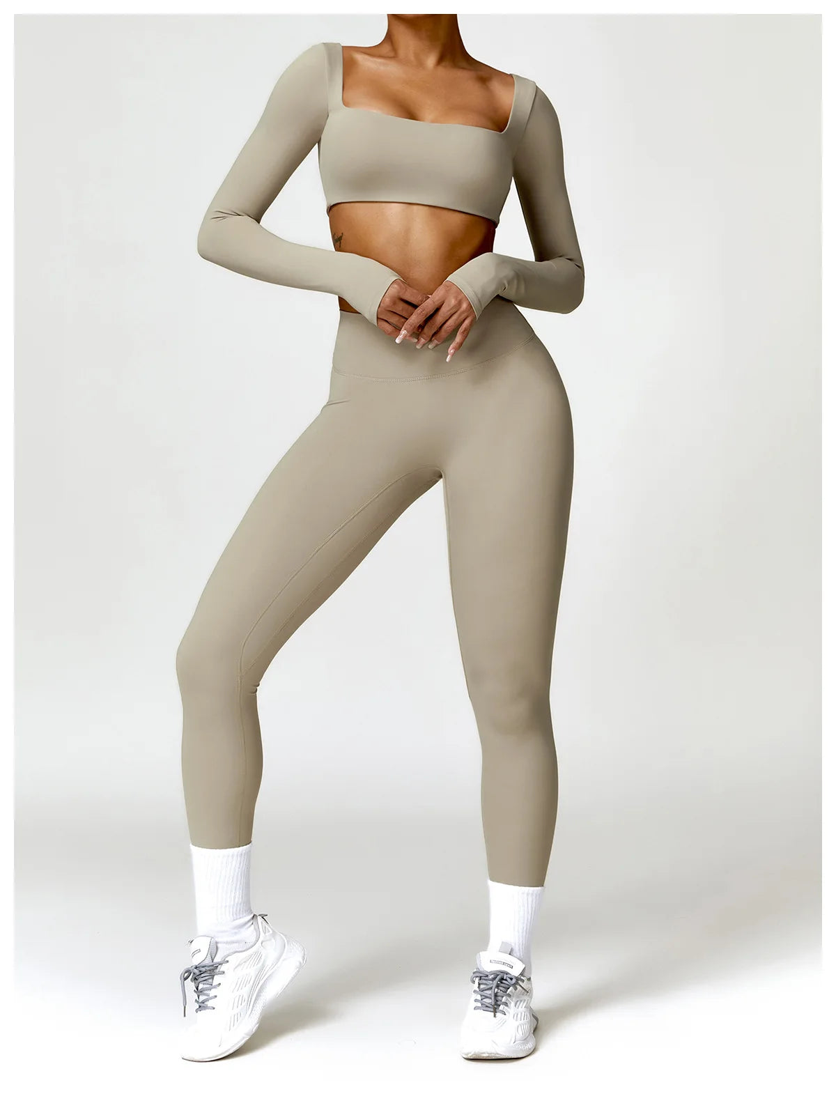 2-Piece Women's High-Waist Yoga Set – Seamless Long Sleeve Workout Suit