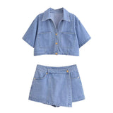 Nlzgmsj  Summer Women's Casual Sets Fashion Mini Skirt Shorts Sets Denim Short Shirt Top Sets For Women Street Women Outfit