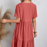 Elegant V-Neck Pleated A-Line Dress