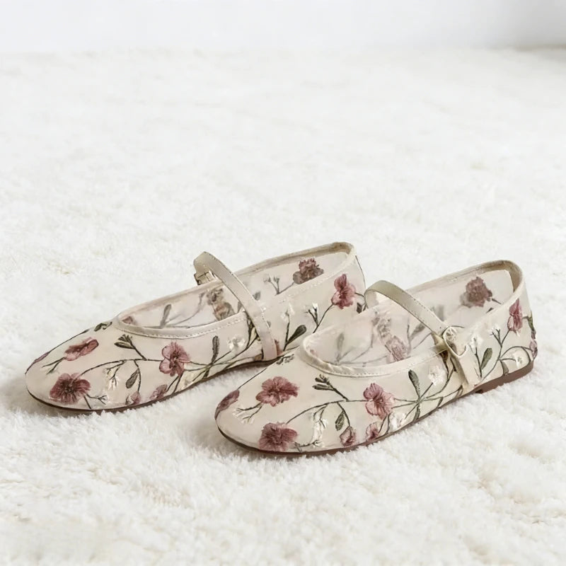 Women's Floral Mesh Mary Jane Flats