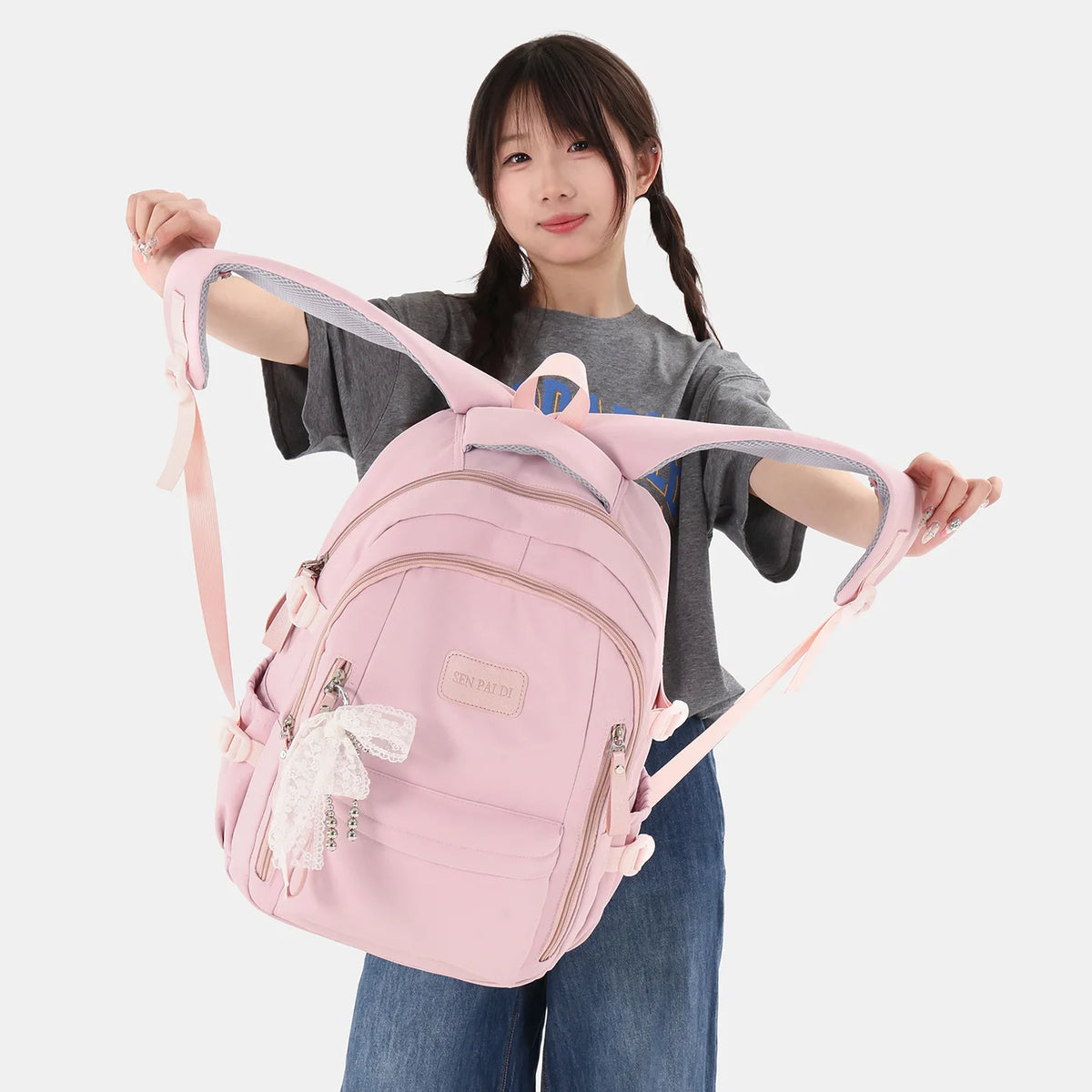 New Female High Capacity Waterproof College Backpack With Lace Pendant Trendy Women Laptop School Bags Cute Girl Travel Book Bag
